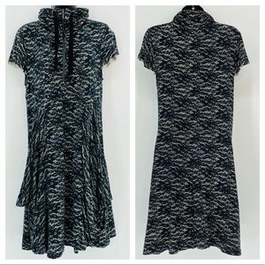 Kensie Lace Overlay Jersey Dress 1/4 Zip-Up Bubble Front Pockets Short Sleeves